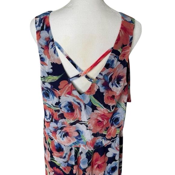 Lili Rose Maxi Dress Printed Back Floral Boho Blue Orange Summer Size Medium - Picture 4 of 10